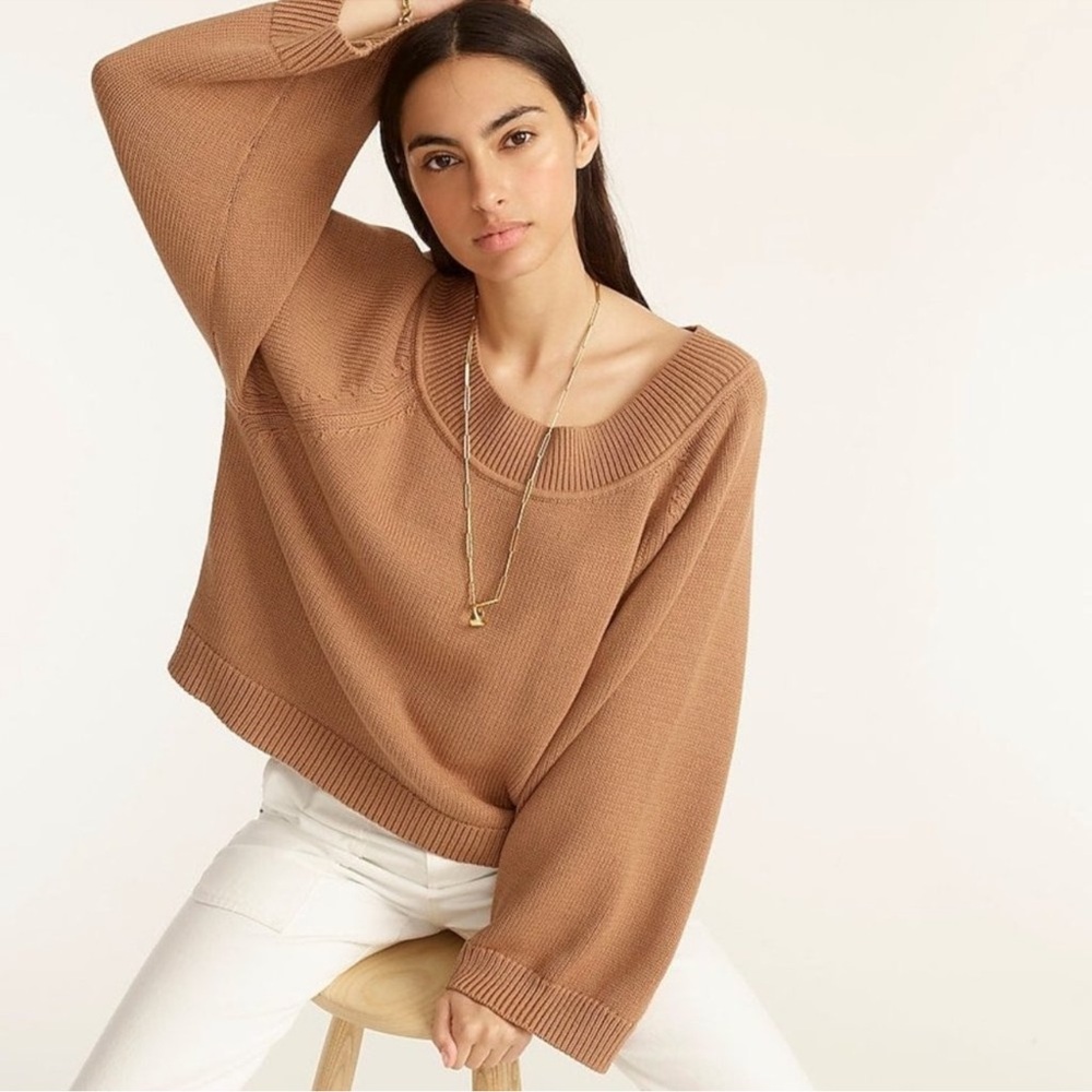 J. Crew Relaxed-sleeve Boatneck‎ Beach Sweater Camel Tan Size Small